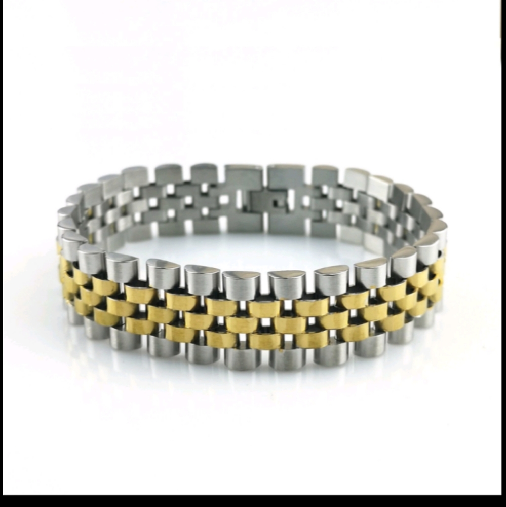 Gold Stainless Steel Fashion New design strap type Chain Link Bracelet - Picture 2 of 4